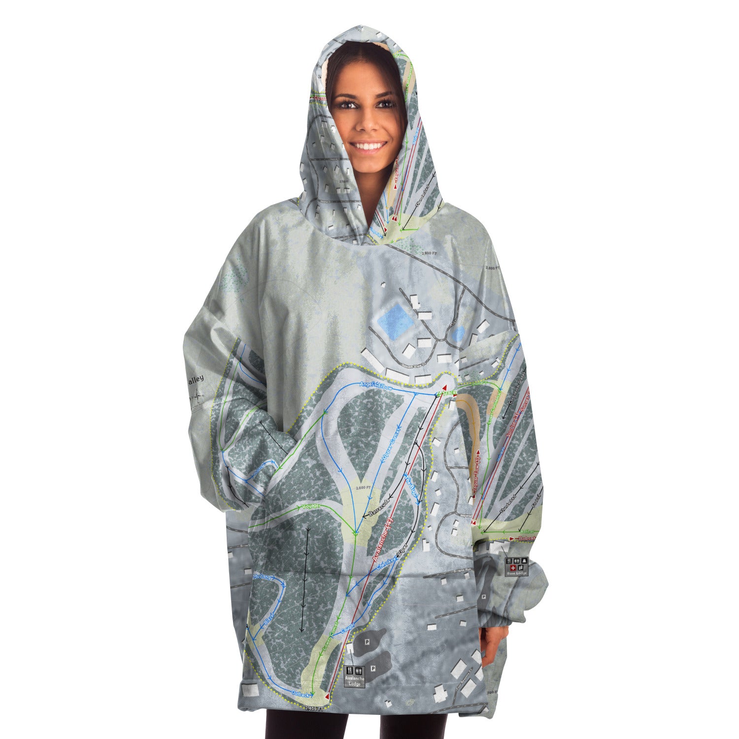 Hidden Valley, Pennsylvania Ski Trail Map Snug Hoodie - Powderaddicts