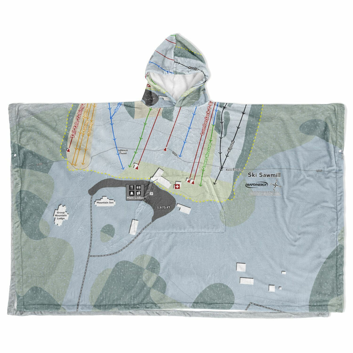 Ski Sawmill, Pennsylvania Ski Resort Map Flannel Blanket Poncho