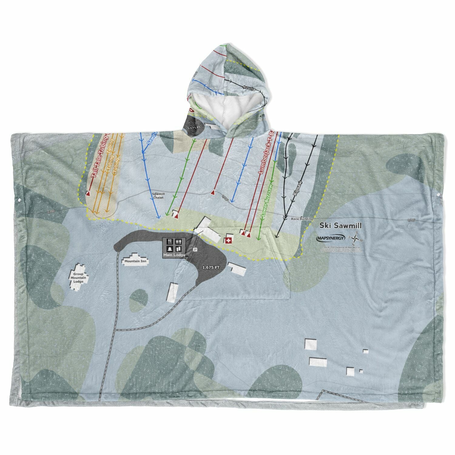 Ski Sawmill, Pennsylvania Ski Resort Map Flannel Blanket Poncho