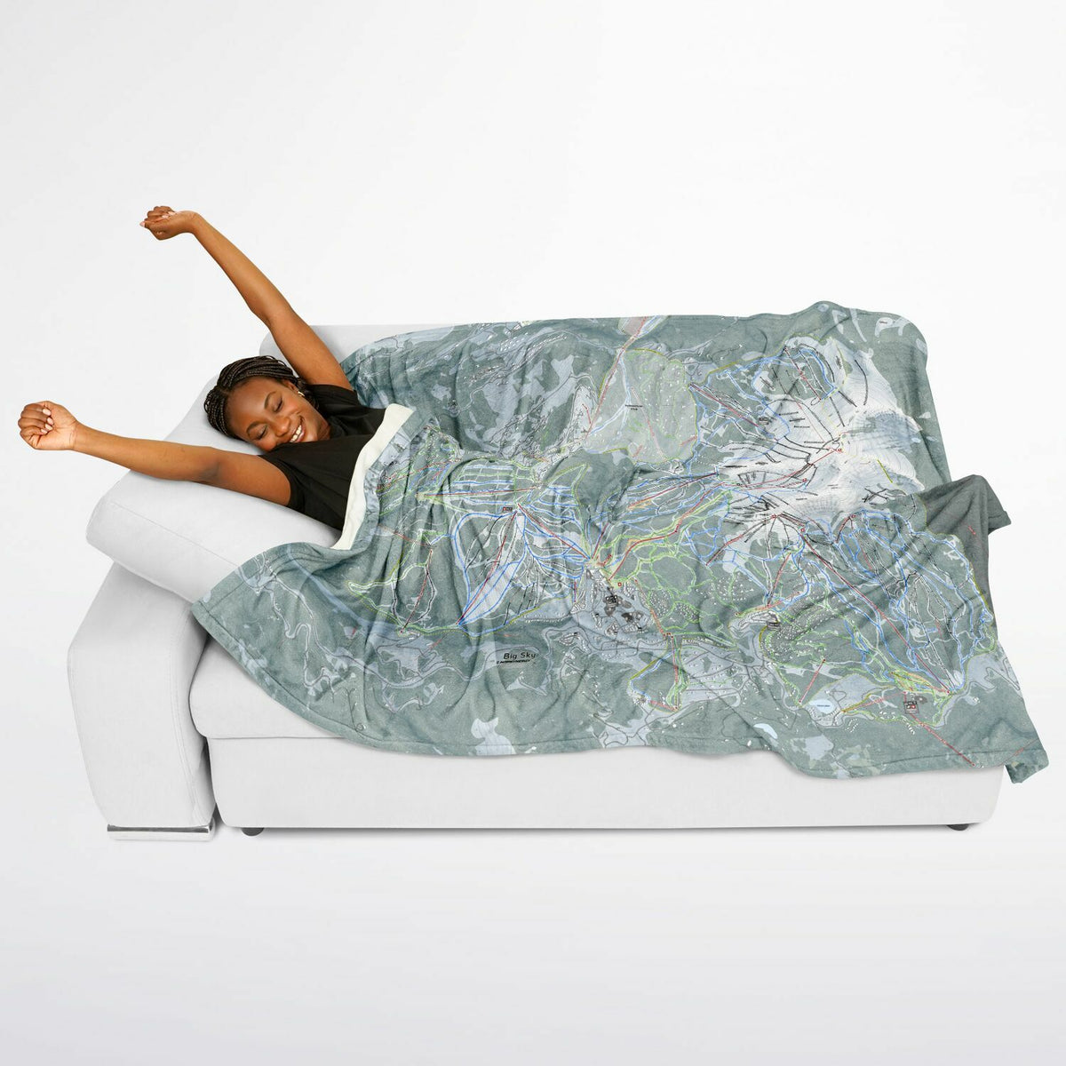 Big Sky, Montana Ski Resort Map Flannel Blanket Poncho