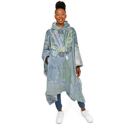 Black Mountain of Maine, Maine Ski Resort Map Flannel Blanket Poncho