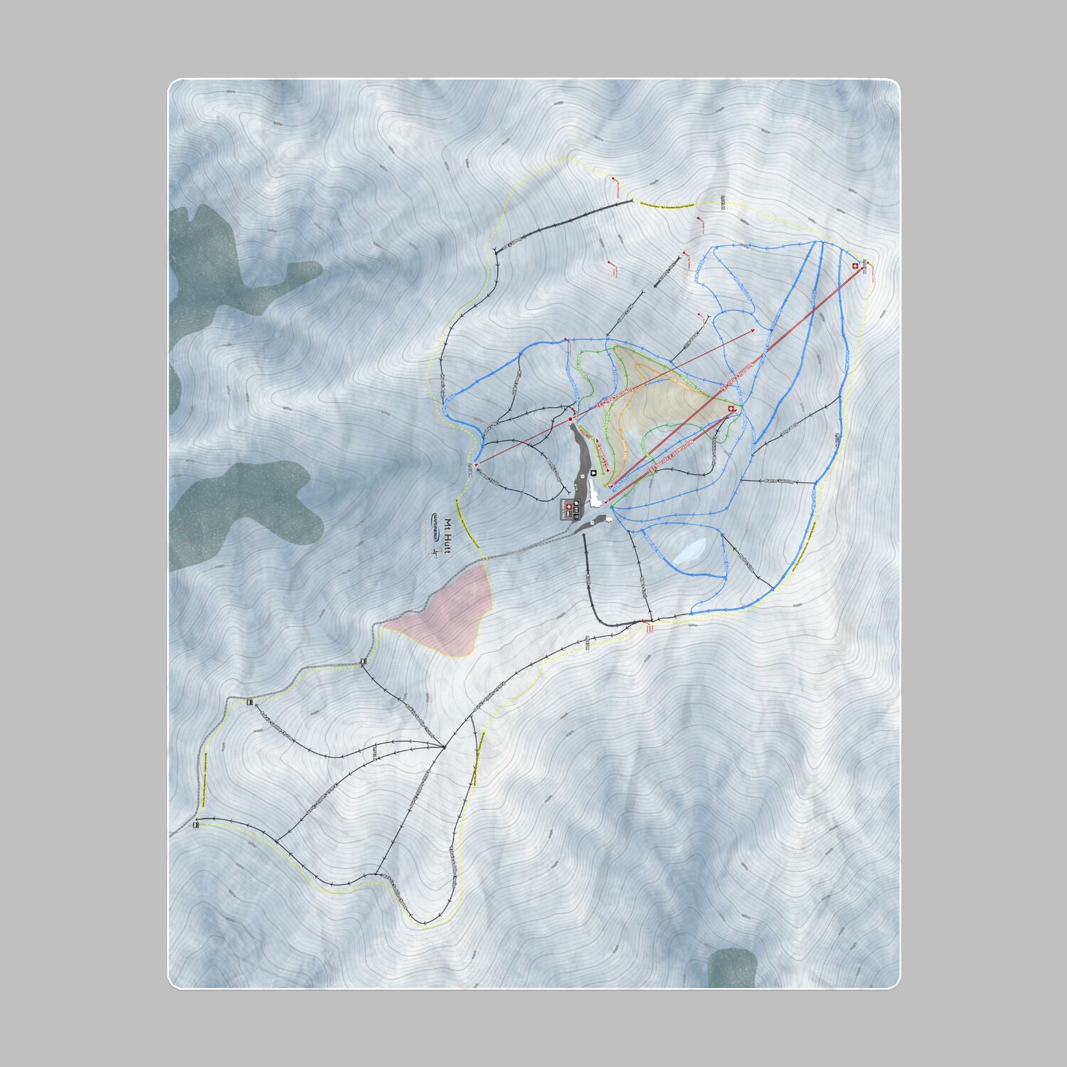 Mt Hutt, New Zealand Ski Resort Map Printed Beach Towel