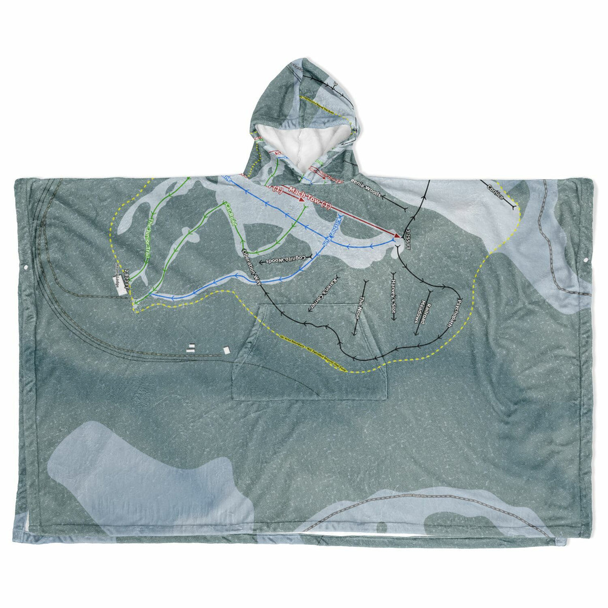 Meany Lodge, Washington Ski Resort Map Flannel Blanket Poncho