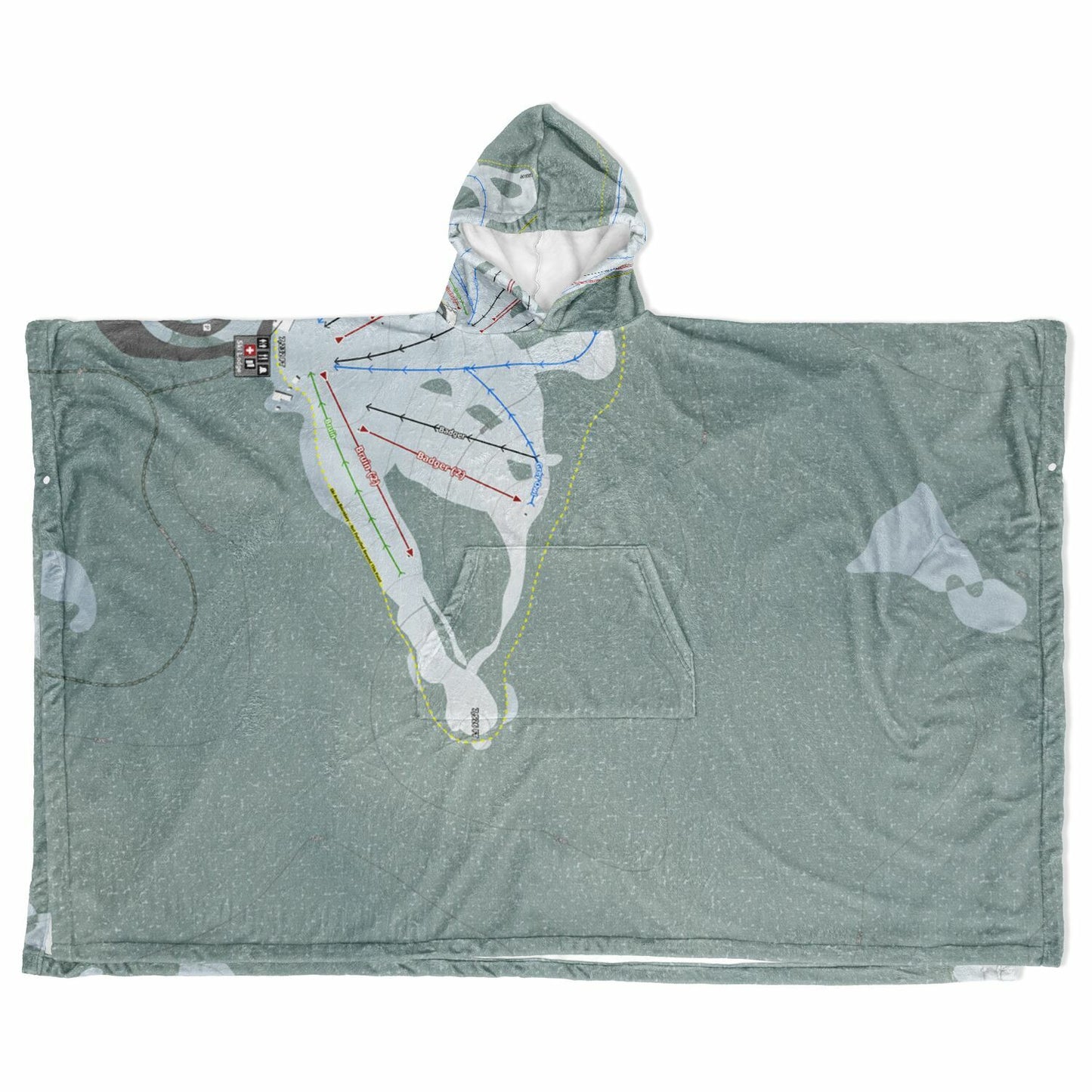 Badger Pass, California Ski Resort Map Flannel Blanket Poncho