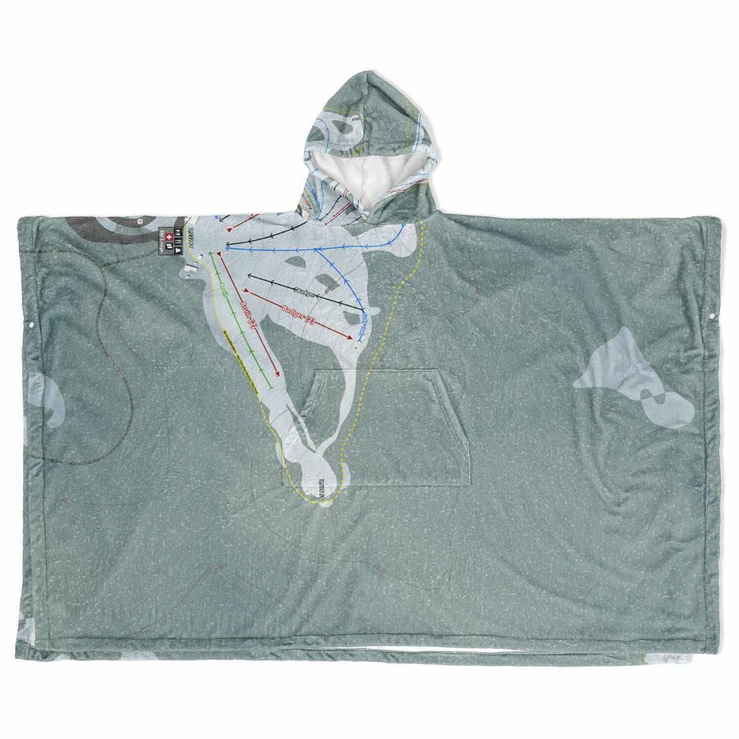 Badger Pass, California Ski Resort Map Flannel Blanket Poncho