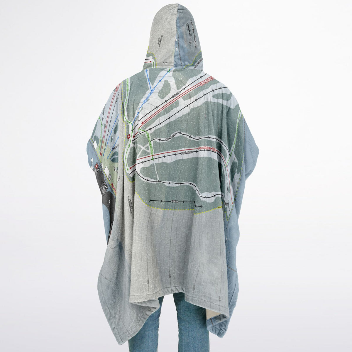 Labrador Mountain, New York Ski Resort Map Flannel Blanket Poncho