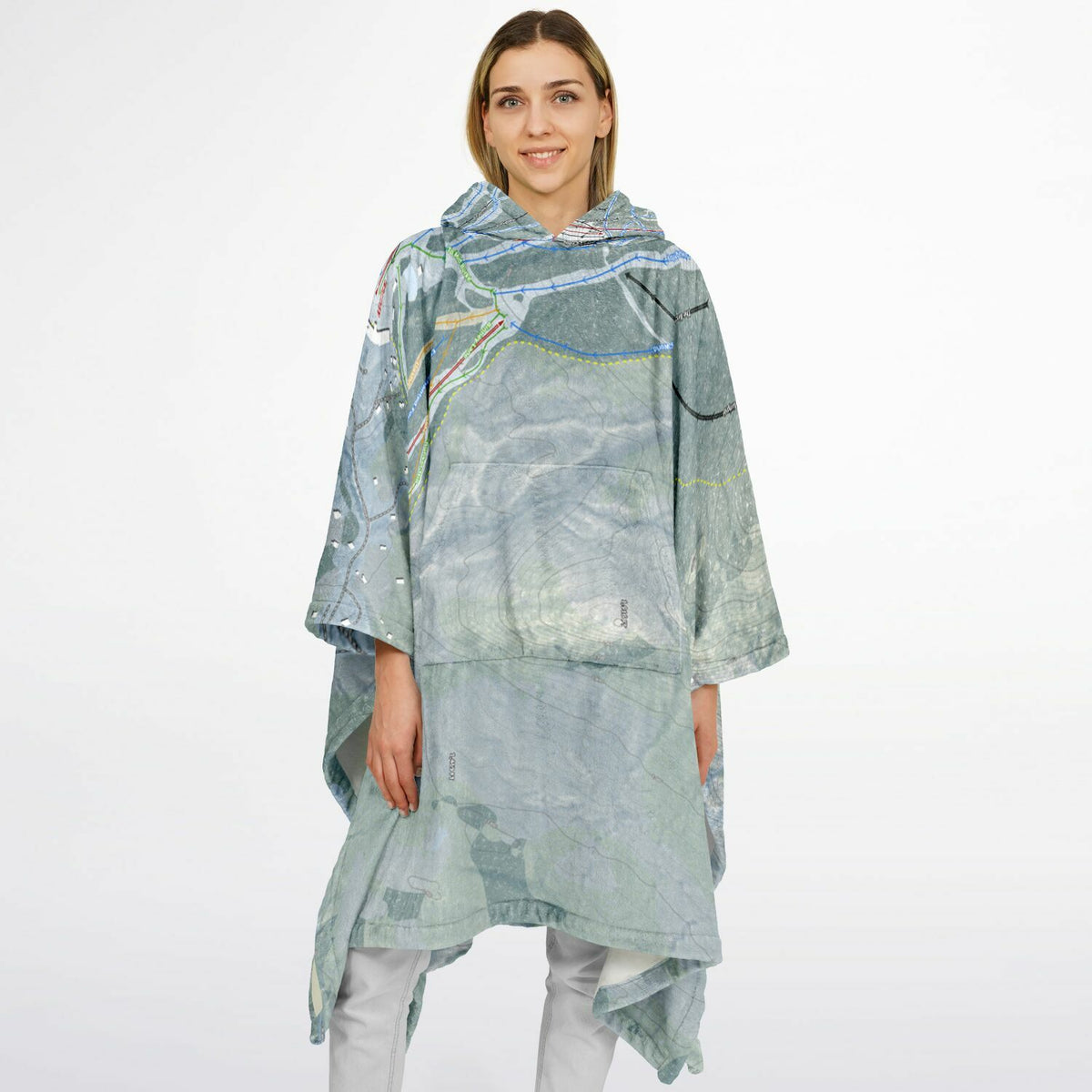 Burke Mountain, Vermont Ski Resort Map Flannel Blanket Poncho