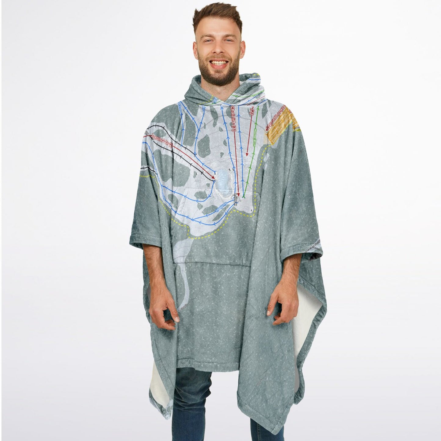Selwyn Snow Resort, Australia Ski Resort Map Flannel Blanket Poncho - Powderaddicts