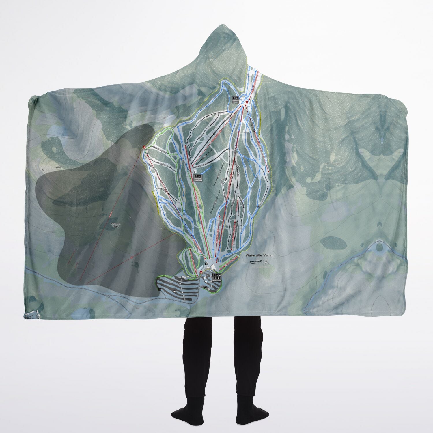 Waterville Valley, New Hampshire Ski Trail Map - Adult Hooded Blanket - Powderaddicts