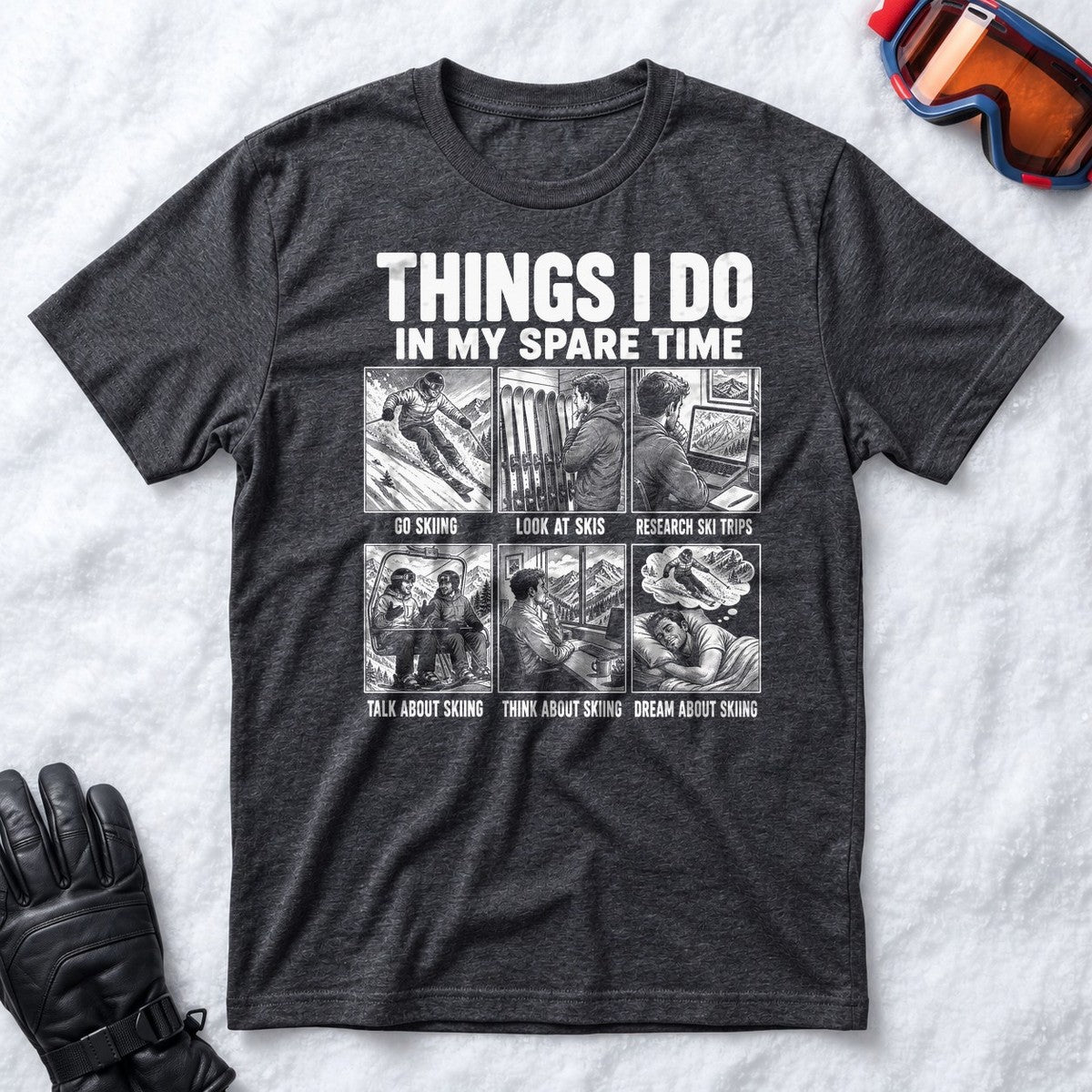 Spare Time Ski Comic - T-Shirt (Dark Grey Heather)