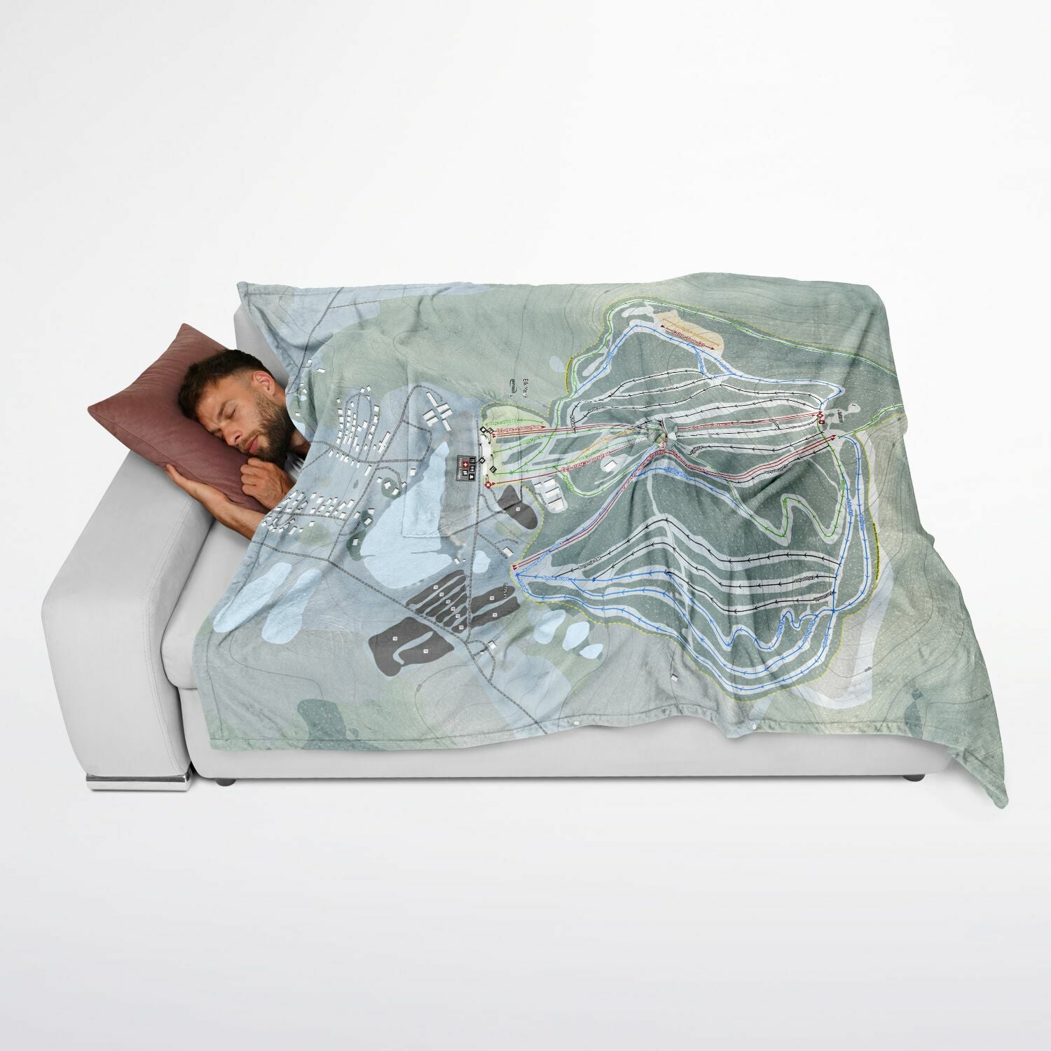 Elk Mountain, Pennsylvania Ski Resort Map Flannel Blanket Poncho