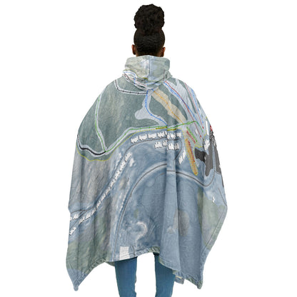 Bousquet Mountain, Massachusetts Ski Resort Map Flannel Blanket Poncho