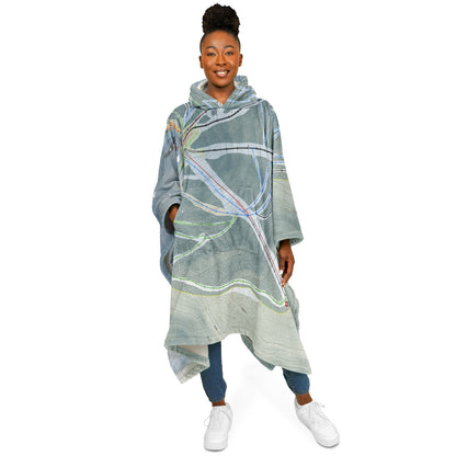Plattekill, New York Ski Resort Map Flannel Blanket Poncho