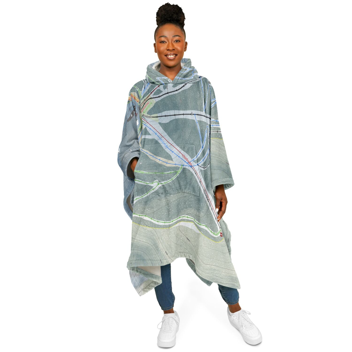 Plattekill, New York Ski Resort Map Flannel Blanket Poncho