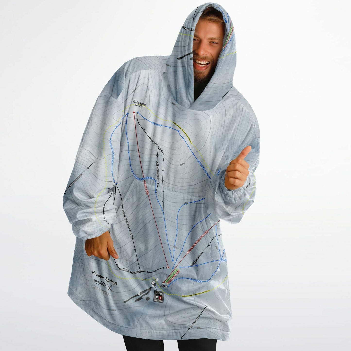 Hanmer Springs, New Zealand Ski Trail Map - Snug Hoodie - Powderaddicts