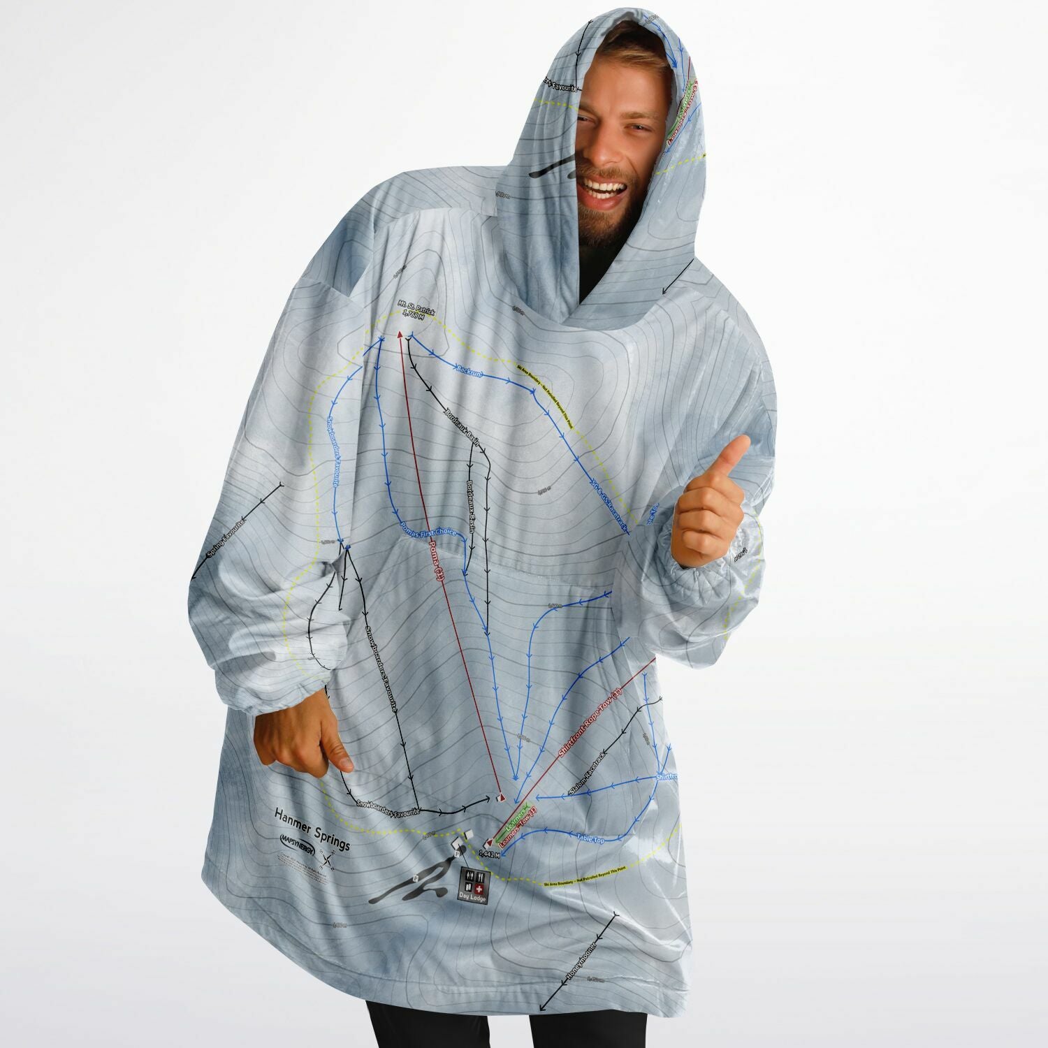 Hanmer Springs, New Zealand Ski Trail Map - Snug Hoodie - Powderaddicts