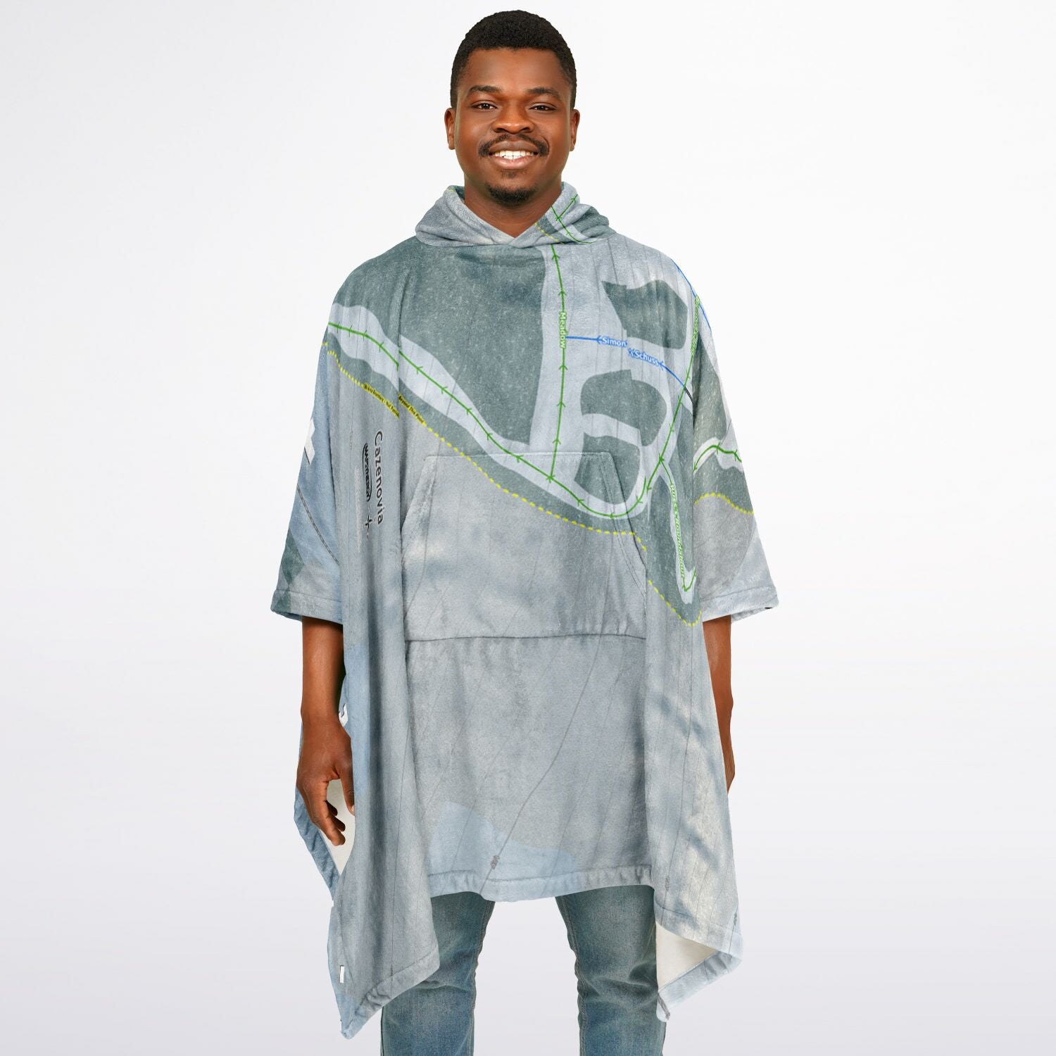 Cazenovia, New York Ski Resort Map Flannel Blanket Poncho