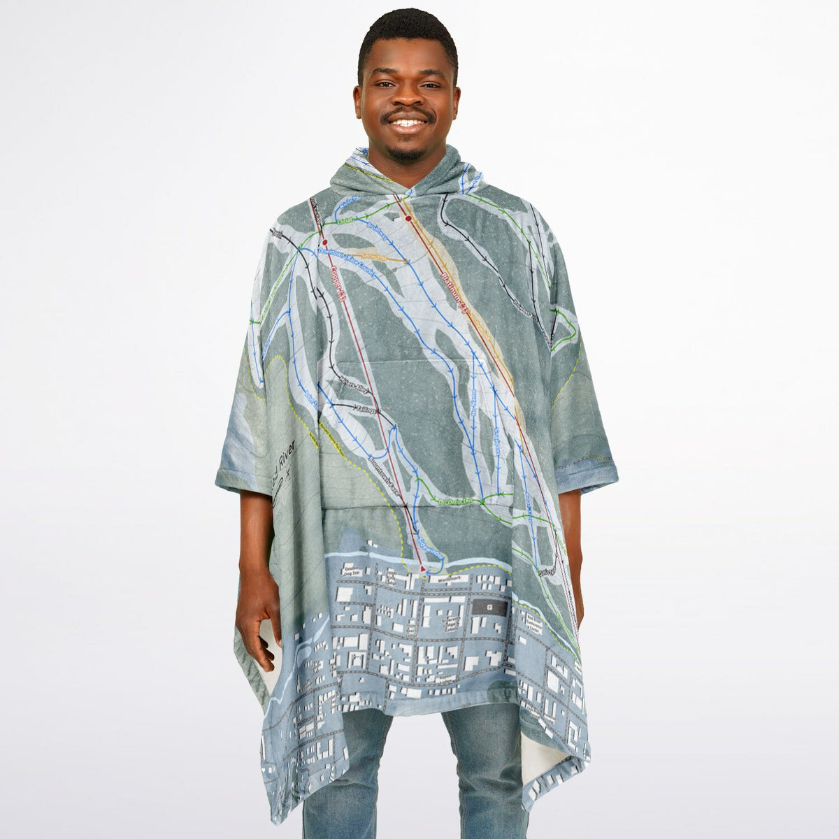 Red River, New Mexico Ski Resort Map Flannel Blanket Poncho