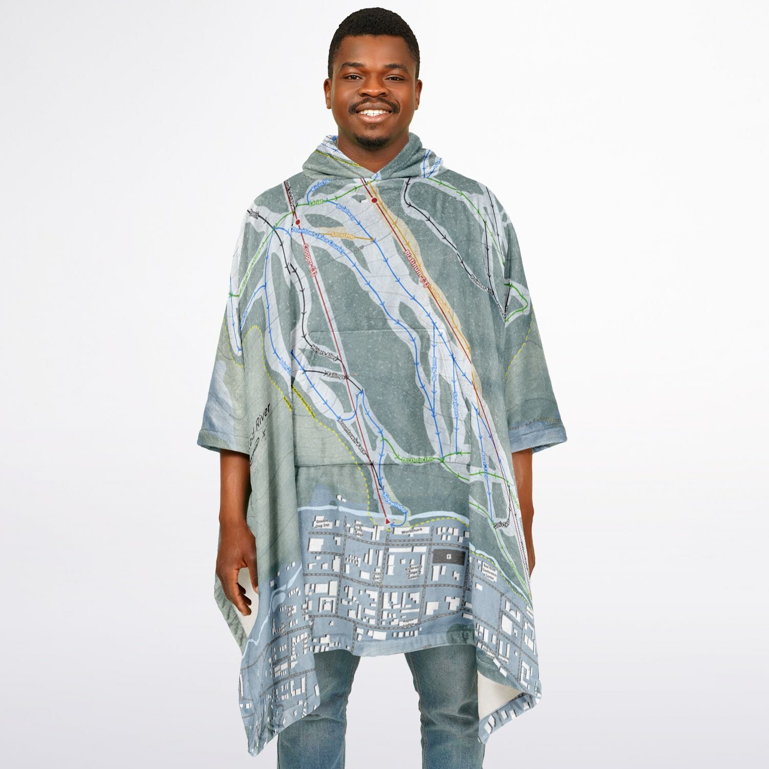 Red River, New Mexico Ski Resort Map Flannel Blanket Poncho