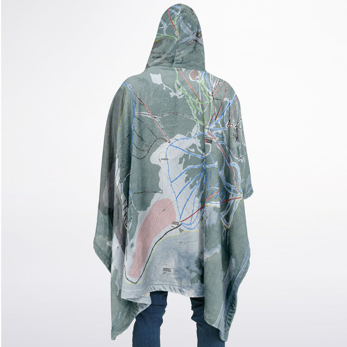 Winter Park, Colorado Ski Resort Map Flannel Blanket Poncho