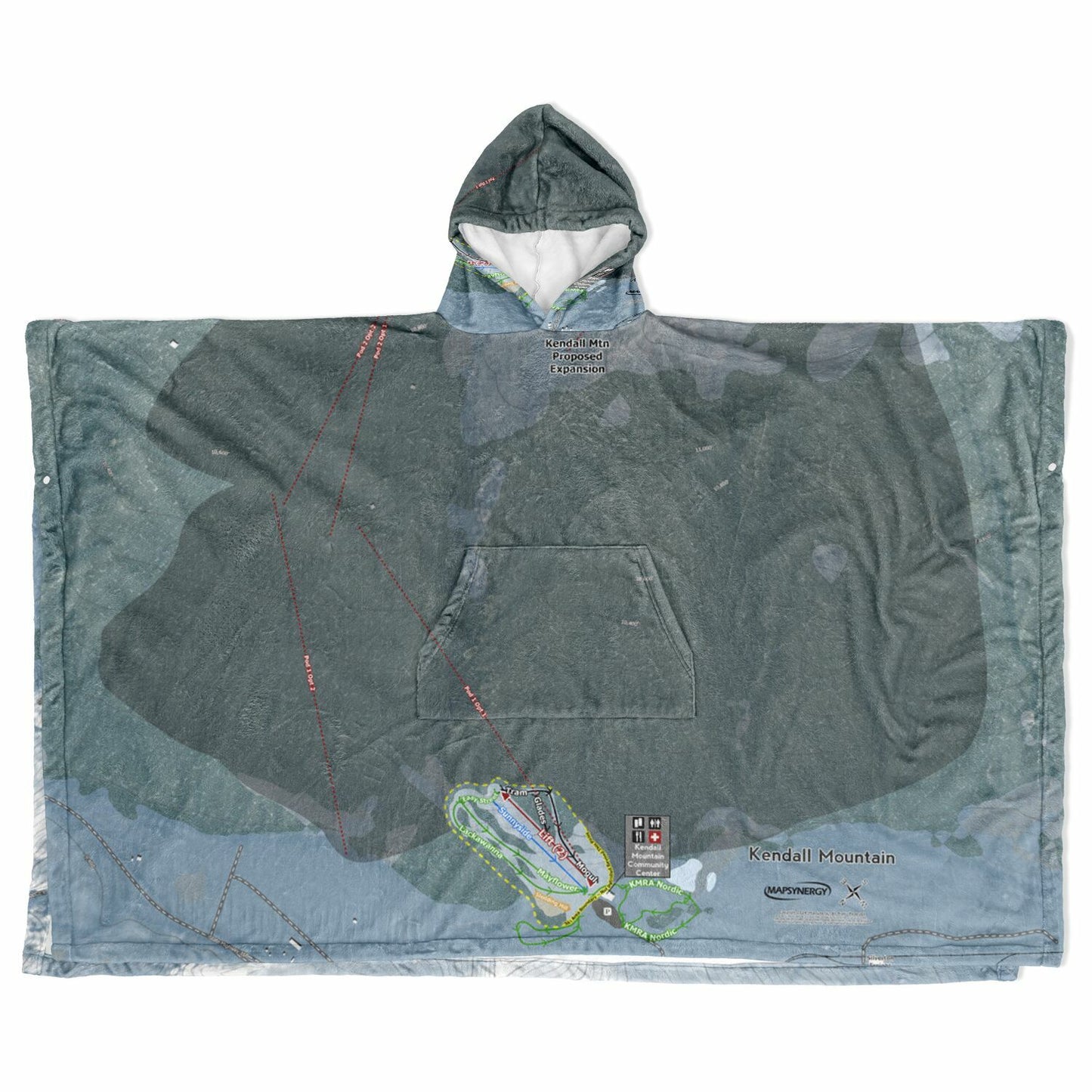 Kendall Mountain, Colorado Ski Resort Map Flannel Blanket Poncho