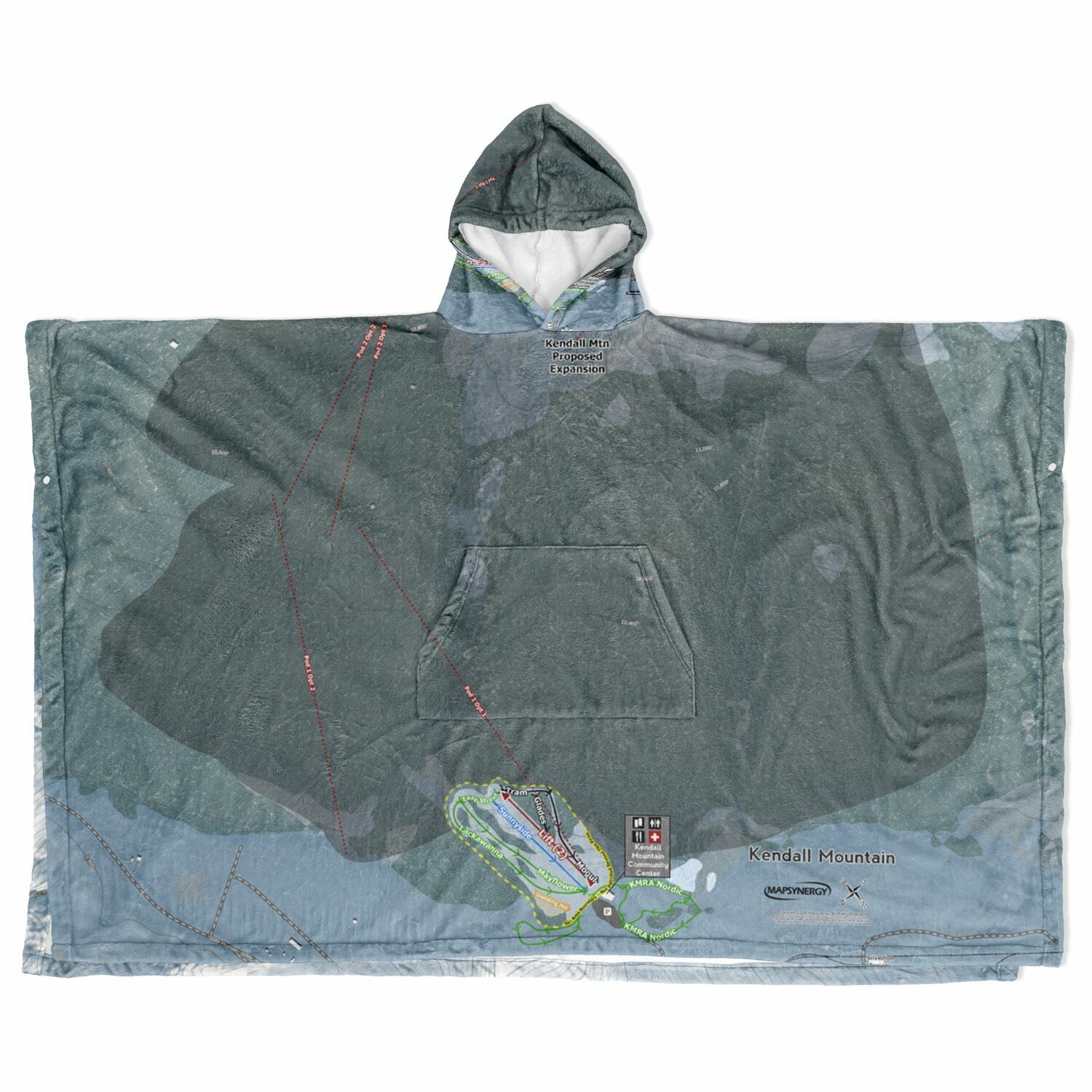Kendall Mountain, Colorado Ski Resort Map Flannel Blanket Poncho