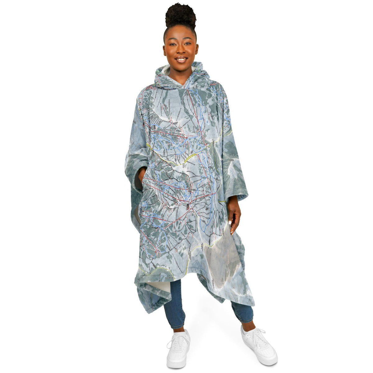 Cotton woods, Utah Ski Resort Map Flannel Blanket Poncho