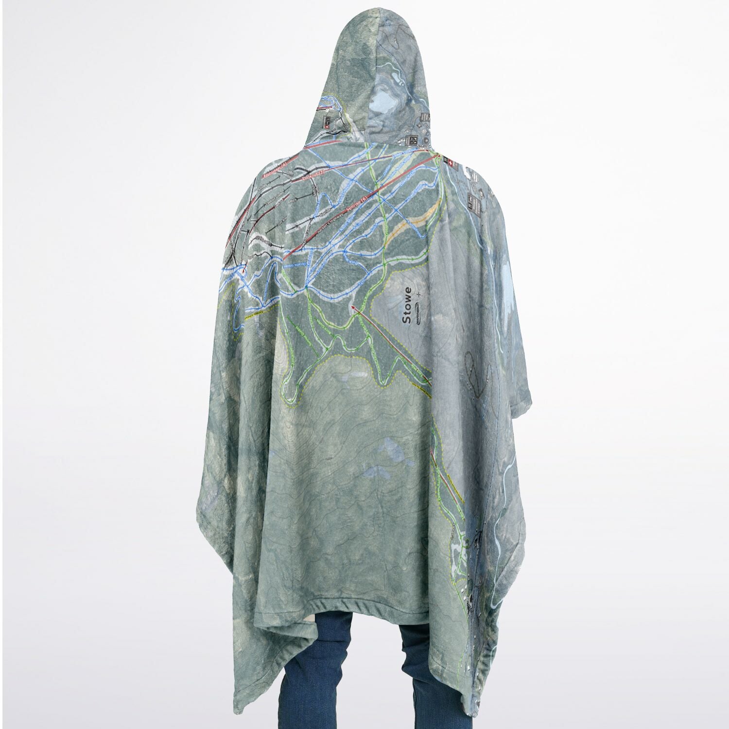 Stowe, Vermont Ski Resort Map Flannel Blanket Poncho