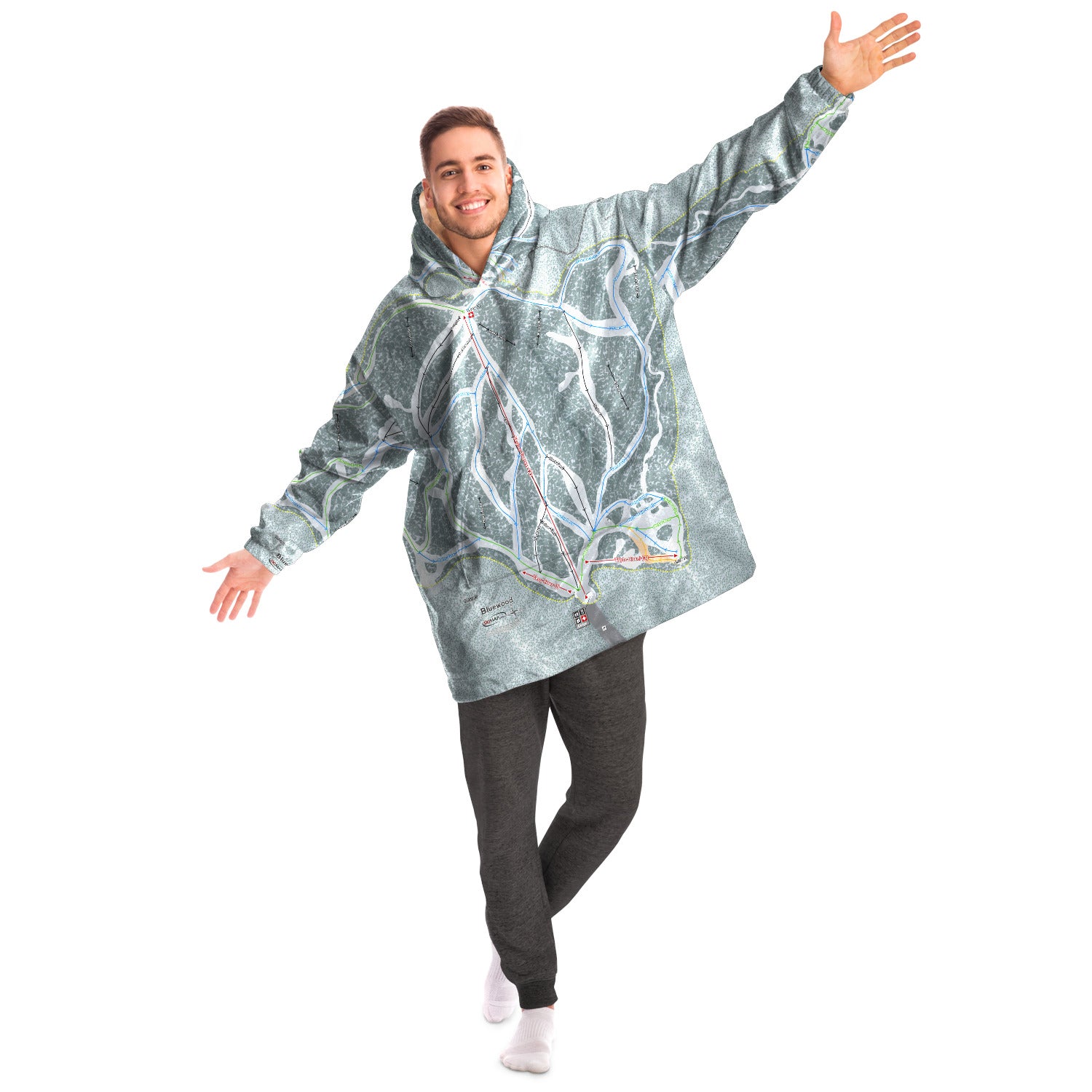 Bluewood, Washington Ski Trail Map - Snug Hoodie