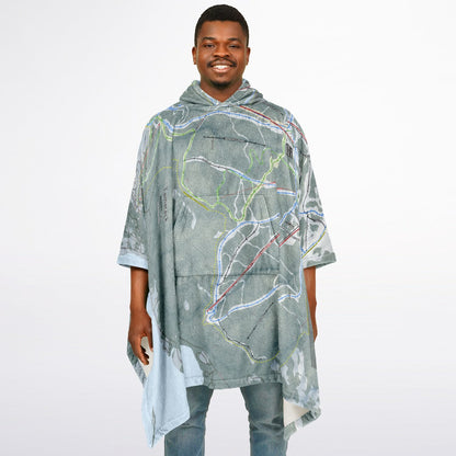 Tamarack, Idaho Ski Resort Map Flannel Blanket Poncho