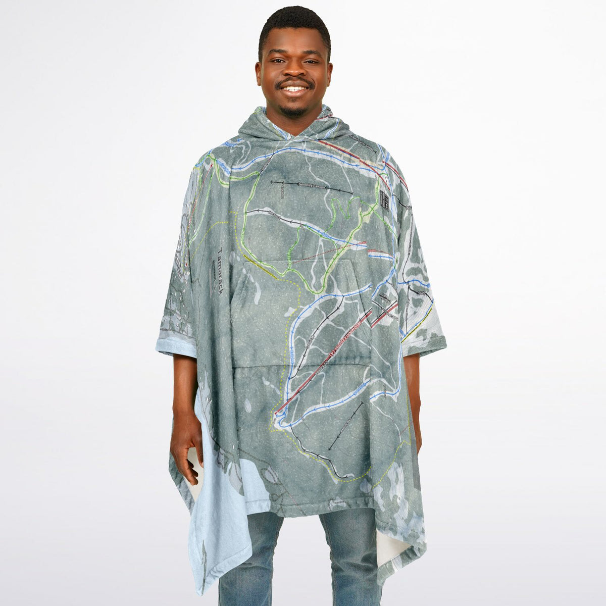 Tamarack, Idaho Ski Resort Map Flannel Blanket Poncho