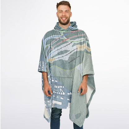 Ski La Tuque, Quebec Ski Resort Map Flannel Blanket Poncho