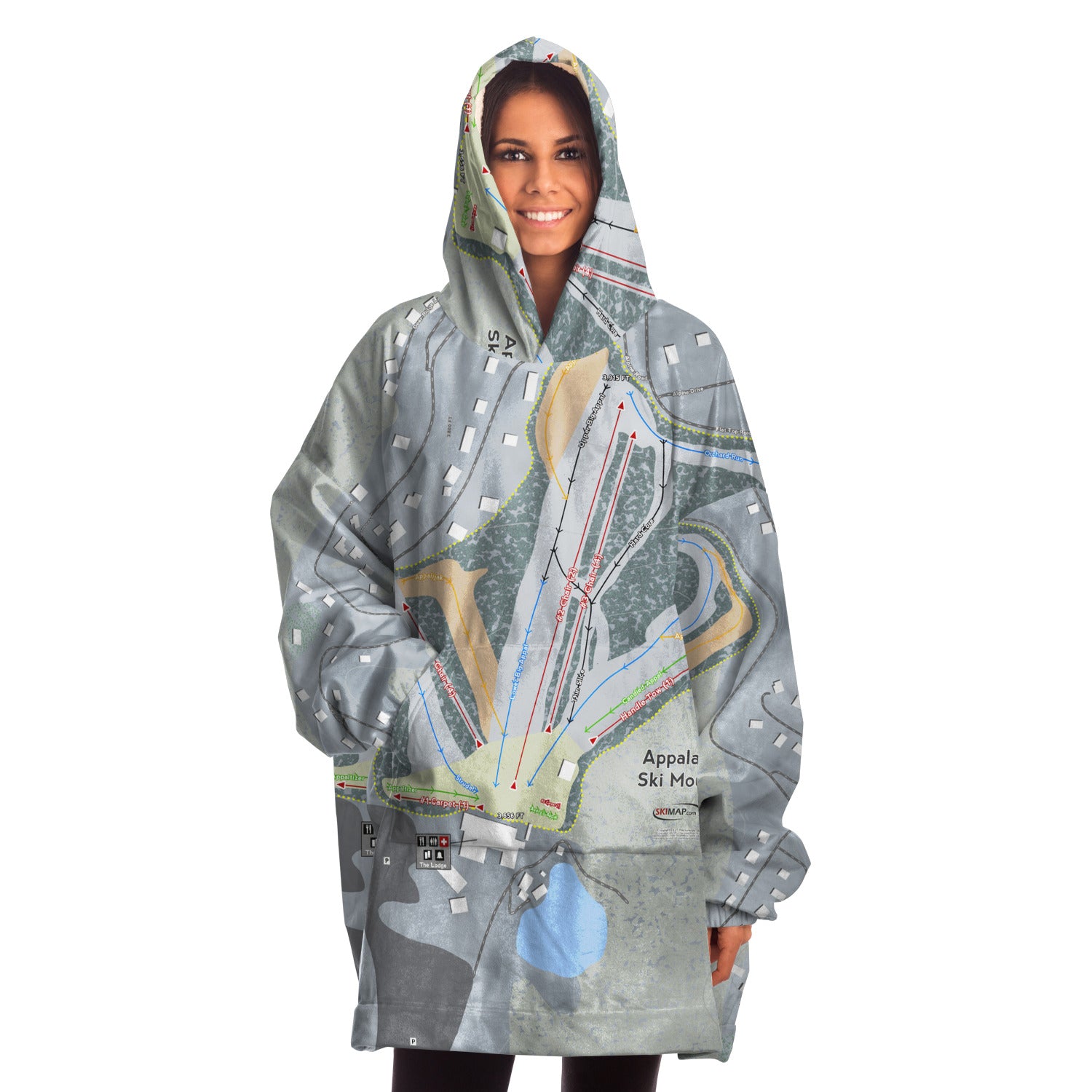 Appalachian Ski Mountain, North Carolina Ski Trail Map Snug Hoodie