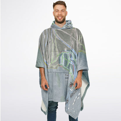 Cuchara Mountain, Colorado Ski Resort Map Flannel Blanket Poncho