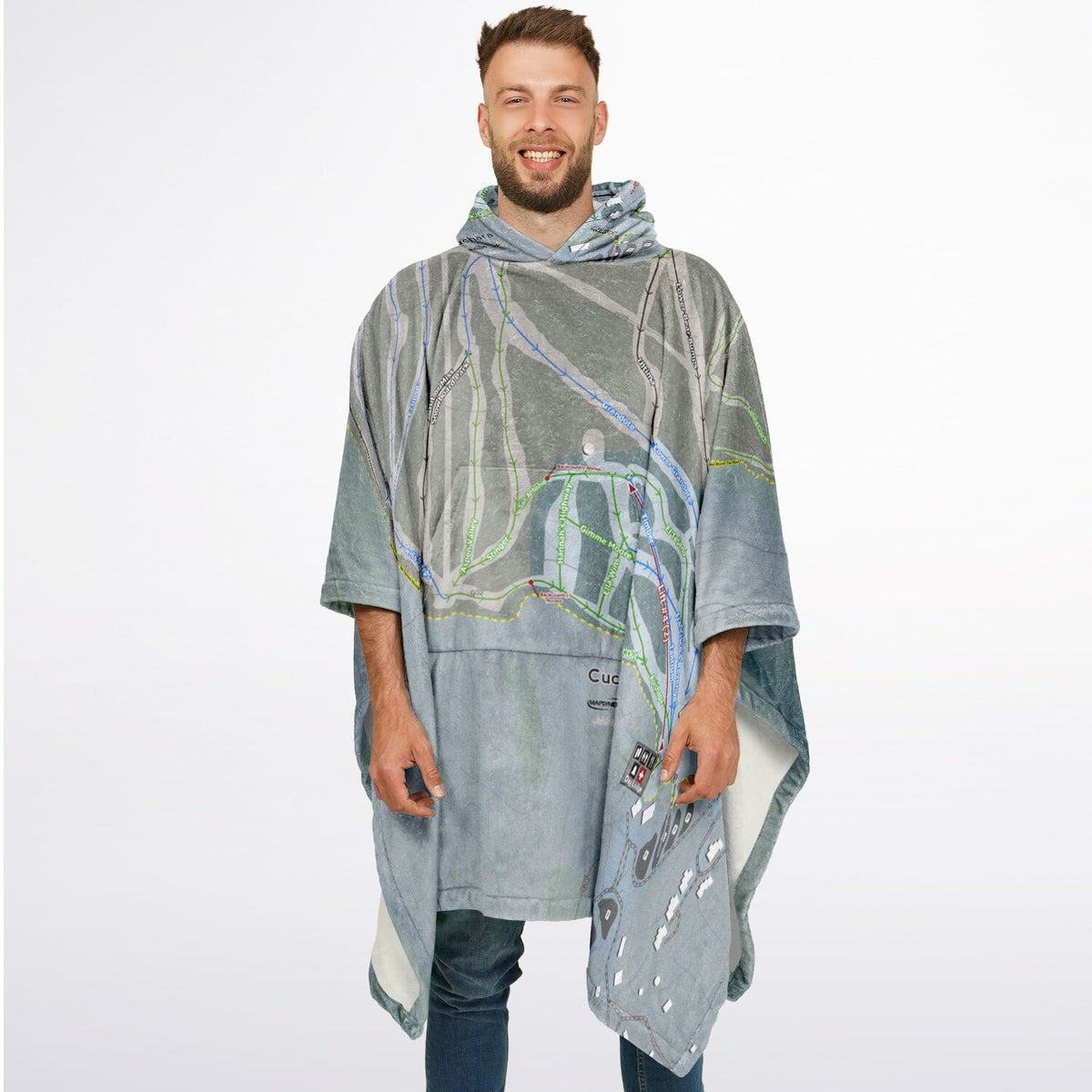 Cuchara Mountain, Colorado Ski Resort Map Flannel Blanket Poncho