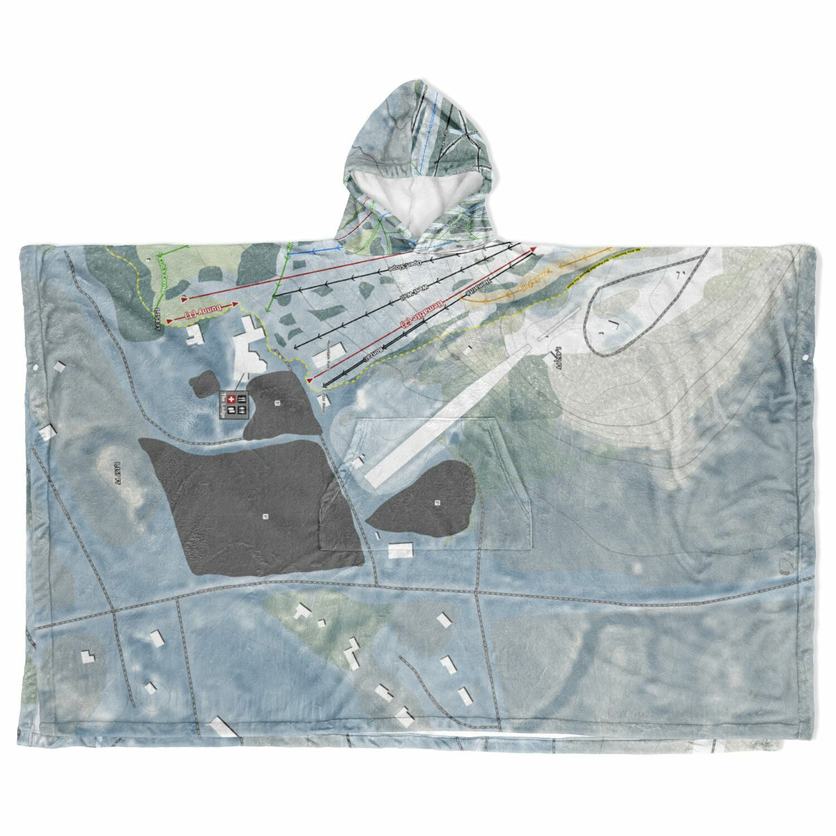 Pine Mountain, Michigan Ski Resort Map Flannel Blanket Poncho