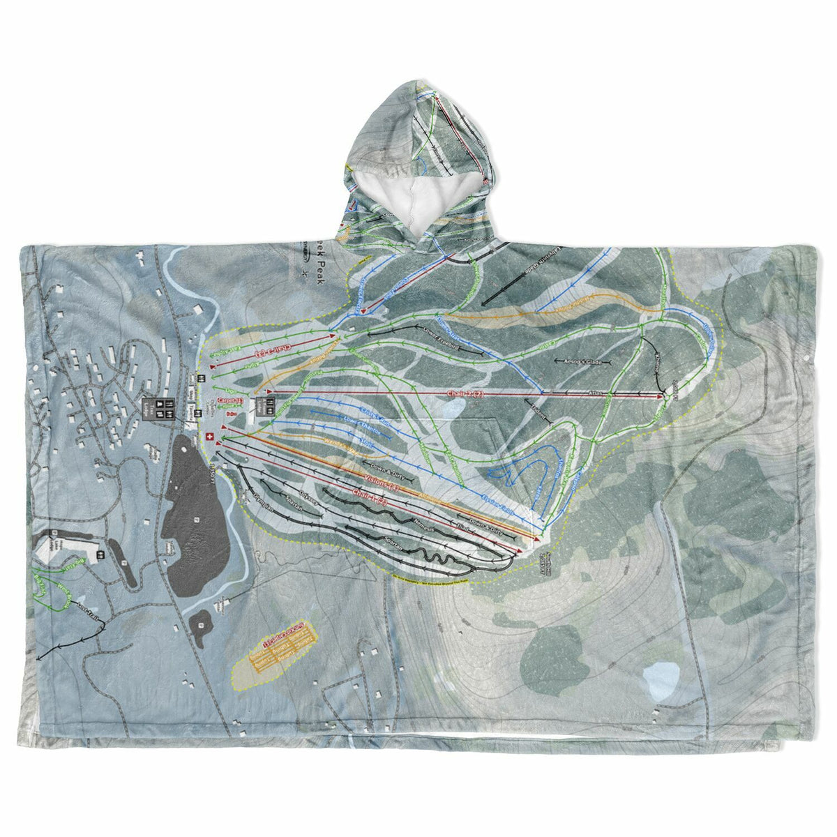 Greek Peak, New York Ski Resort Map Flannel Blanket Poncho