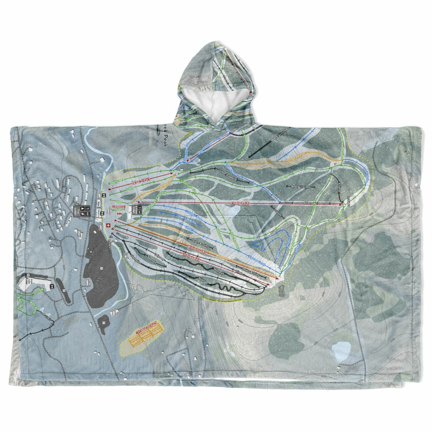 Greek Peak, New York Ski Resort Map Flannel Blanket Poncho