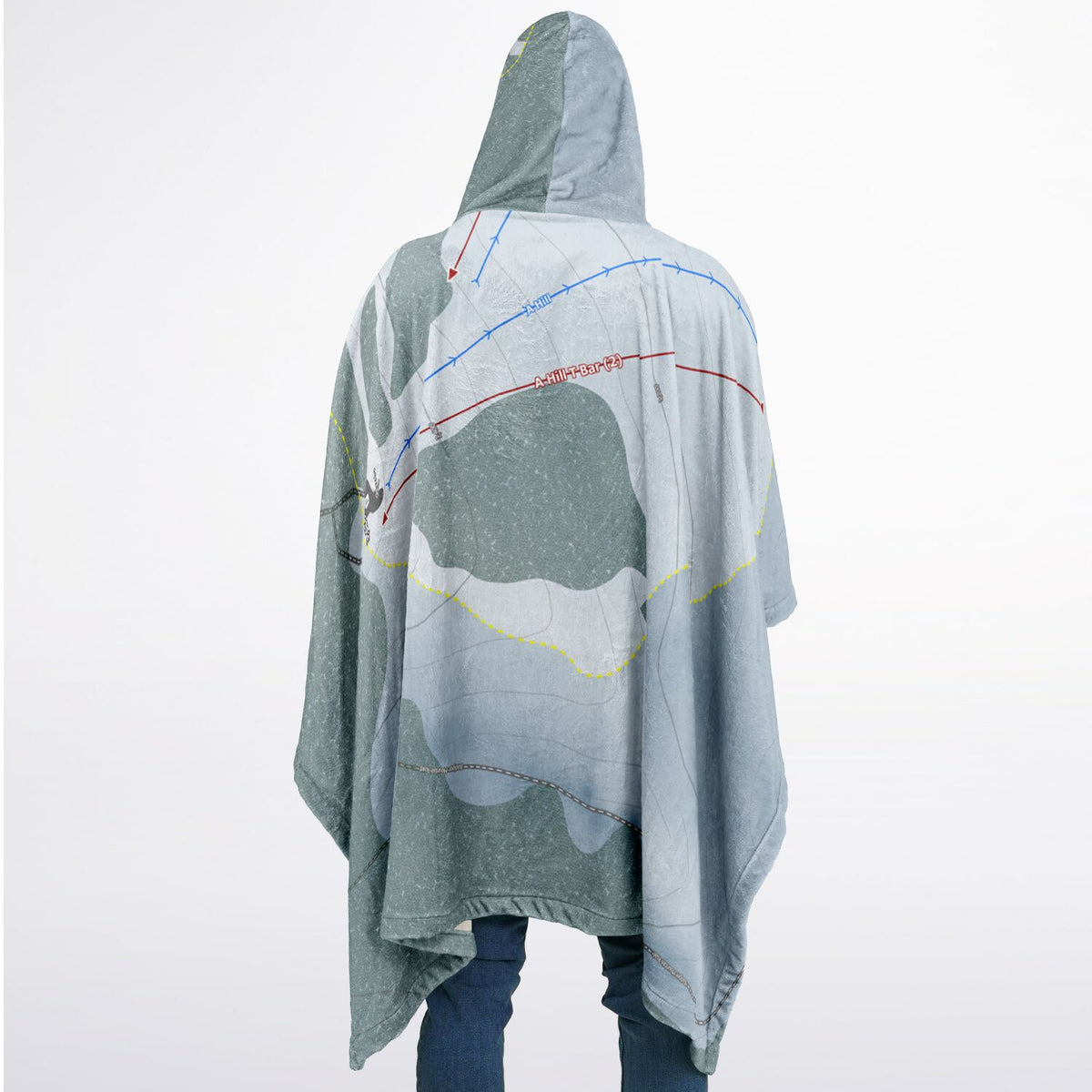 Badger Mountain, Washington Ski Resort Map Flannel Blanket Poncho
