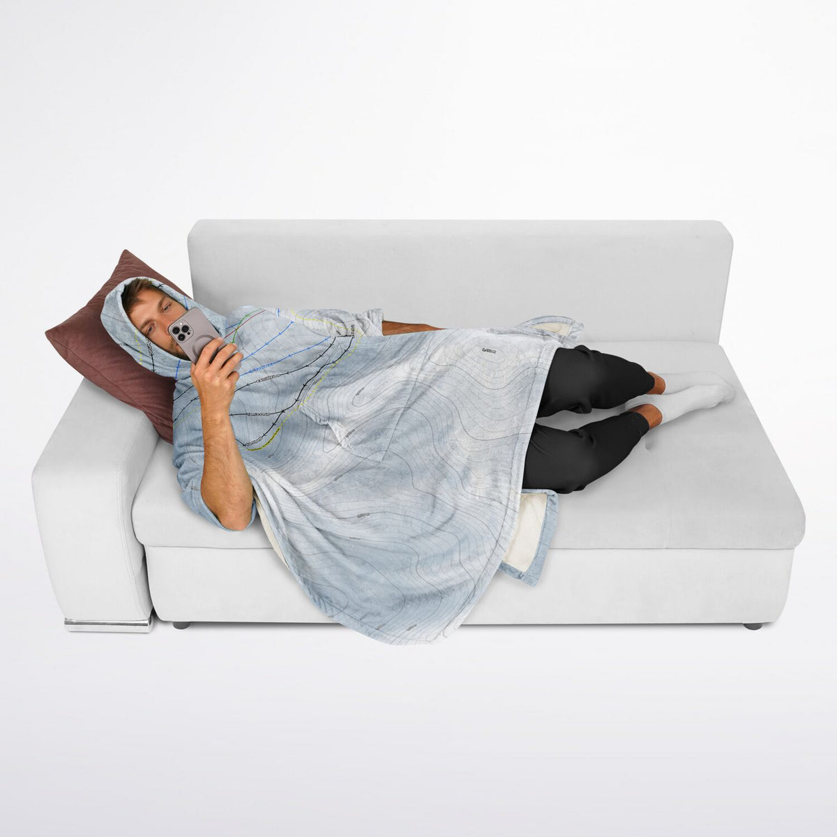 Ohau, New Zealand Ski Resort Map Flannel Blanket Poncho