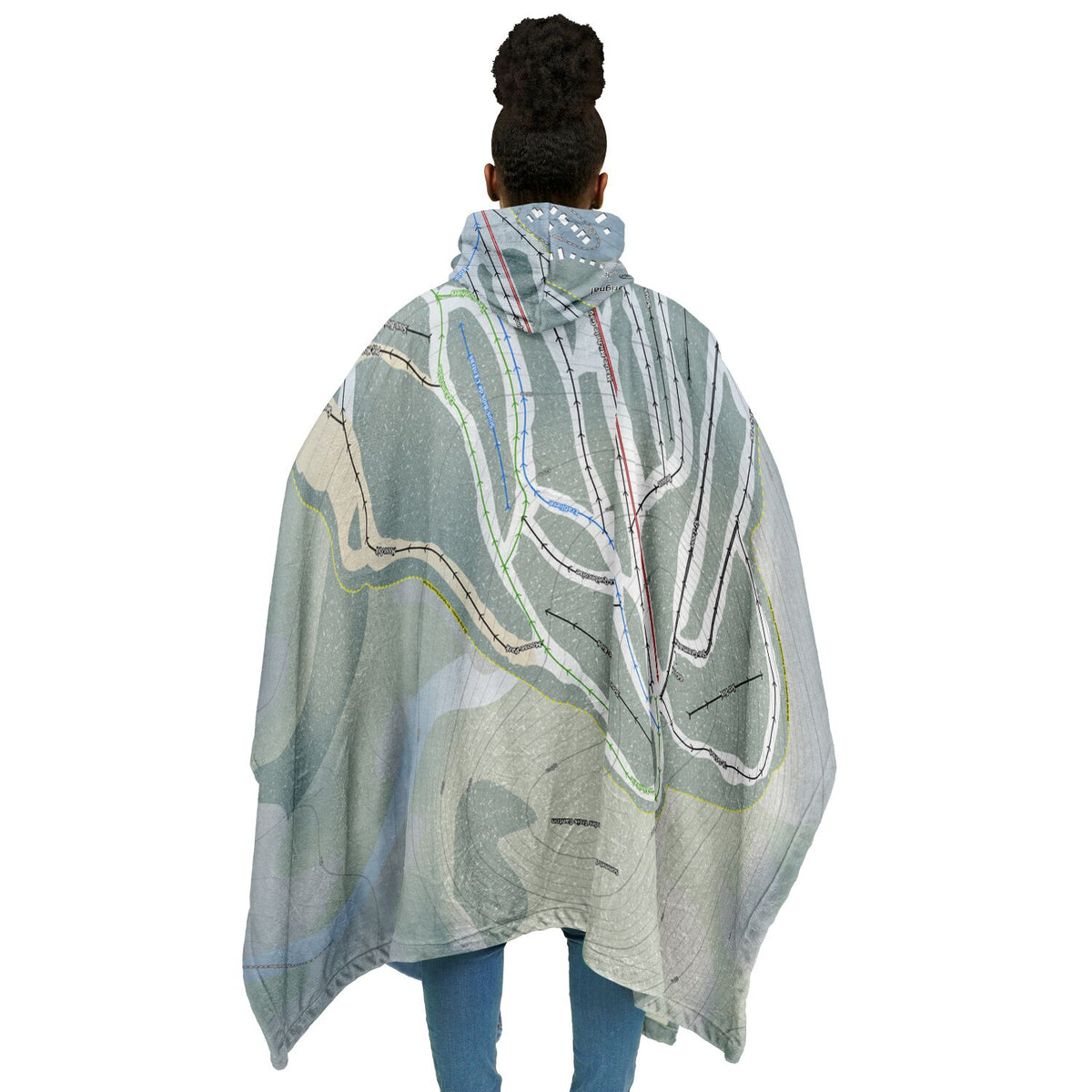 Mont Orignal, Quebec Ski Resort Map Flannel Blanket Poncho