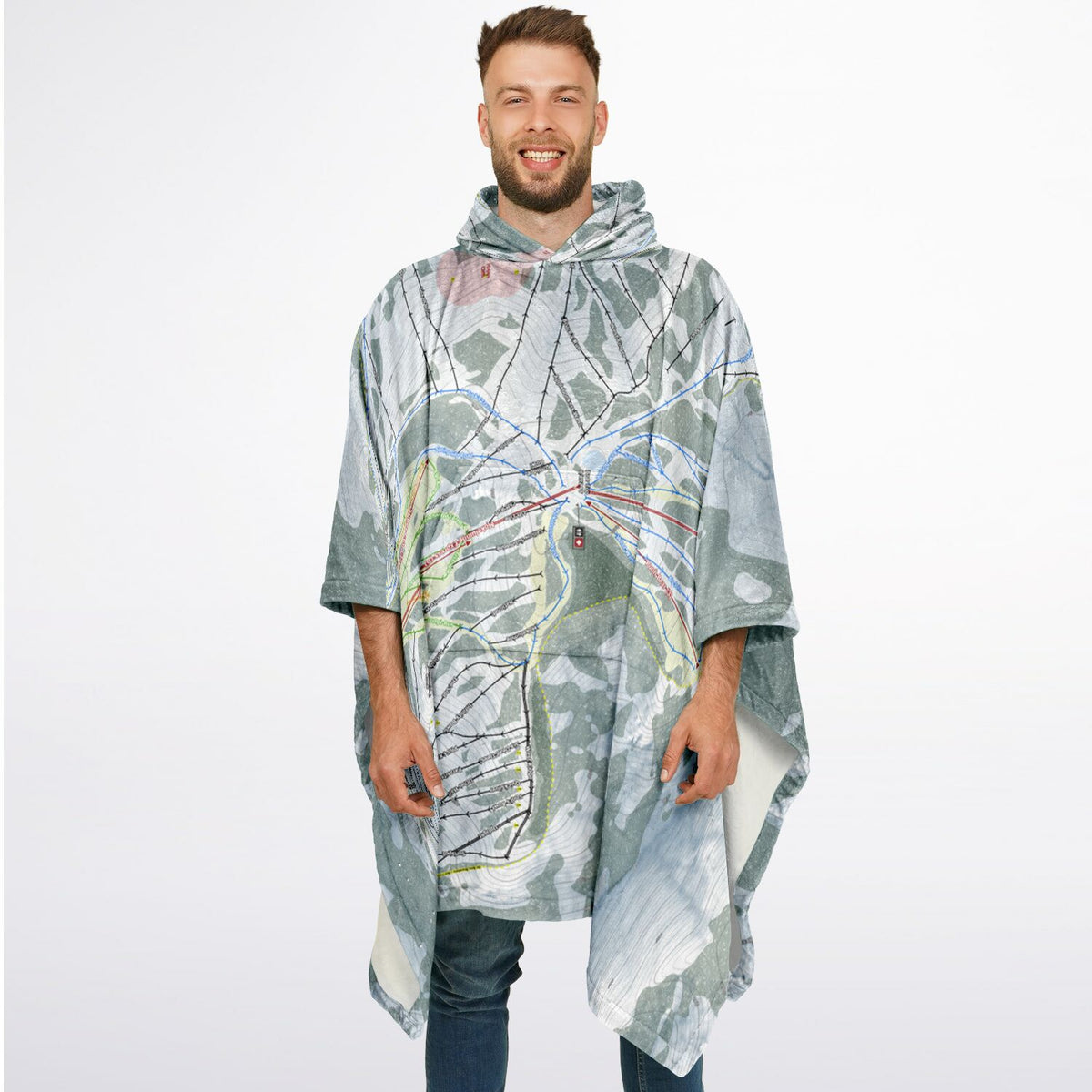 Bear Valley Mountain, California Ski Resort Map Flannel Blanket Poncho