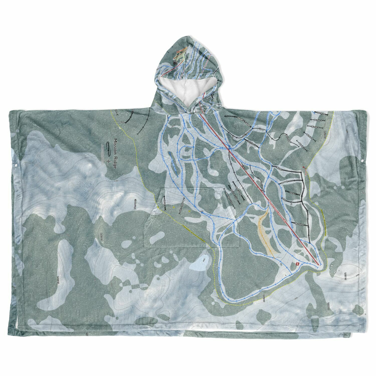 Mission Ridge, Washington Ski Resort Map Flannel Blanket Poncho