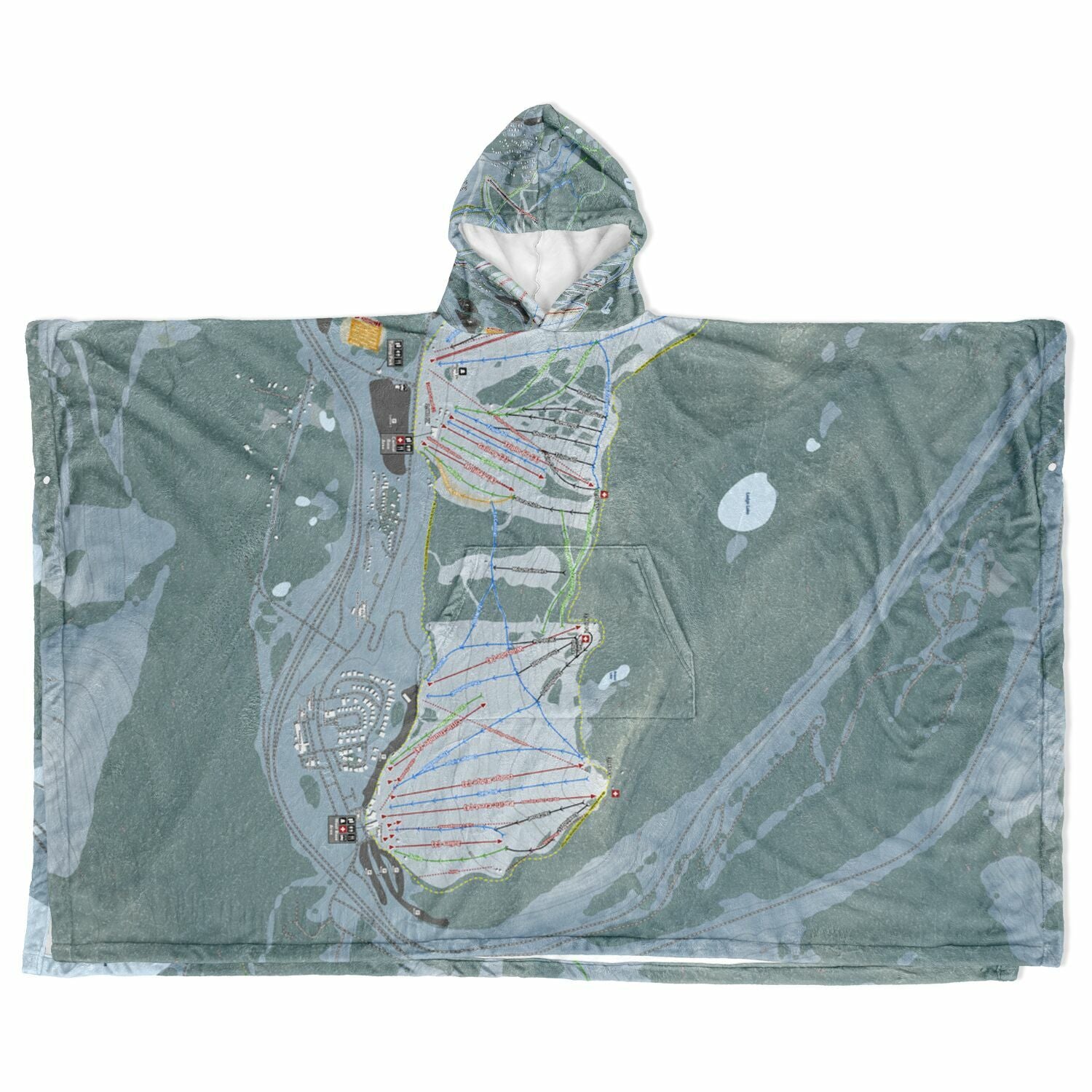 Summit At Snoqualmie, Washington Ski Resort Map Flannel Blanket Poncho