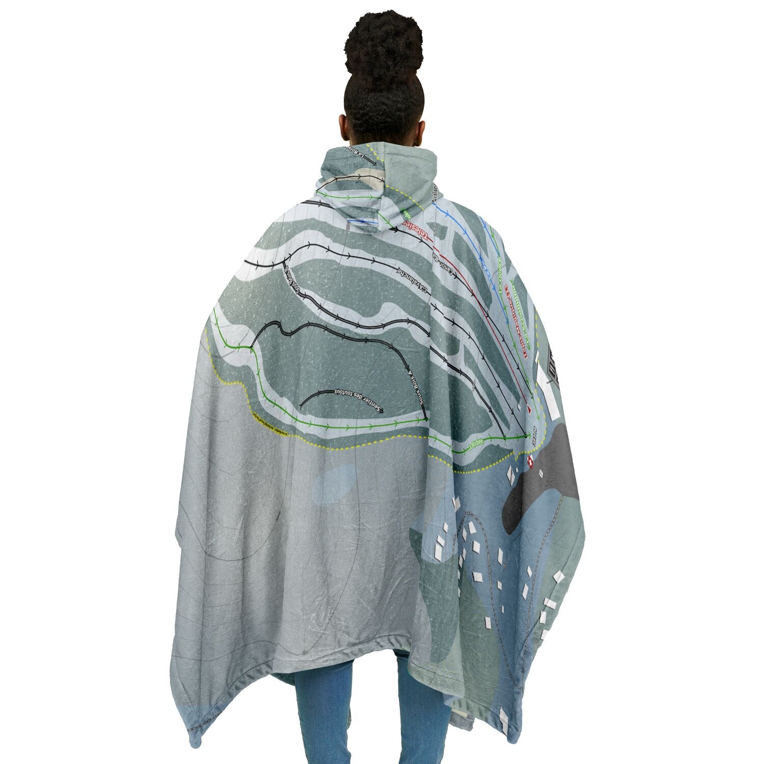 Mont Avalanche, Quebec Ski Resort Map Flannel Blanket Poncho