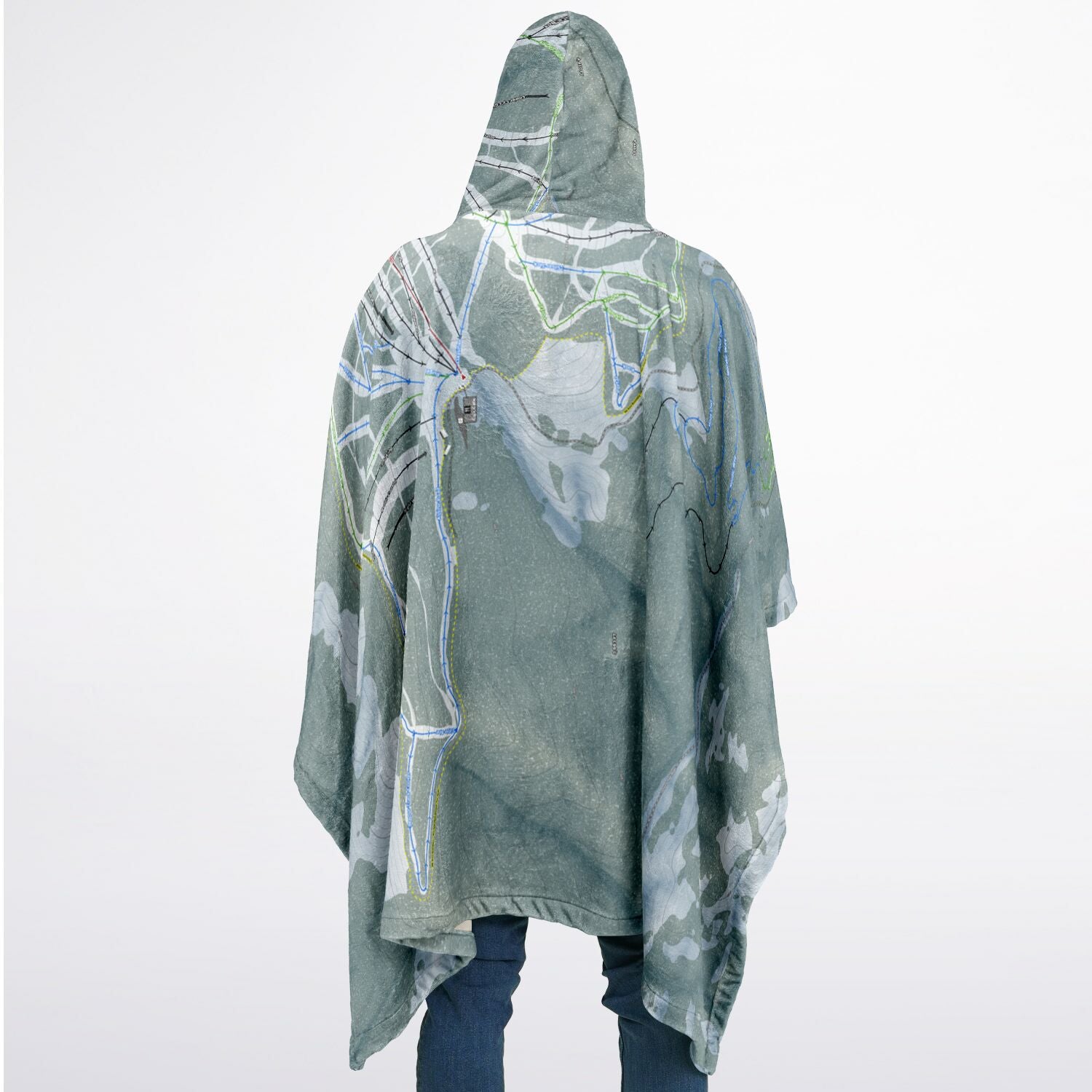 49 Degrees North, Washington Ski Resort Map Flannel Blanket Poncho