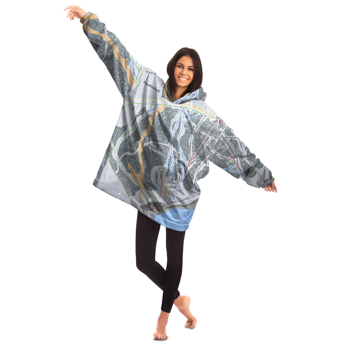 Meadowlark, Wyoming Ski Trail Map Snug Hoodie