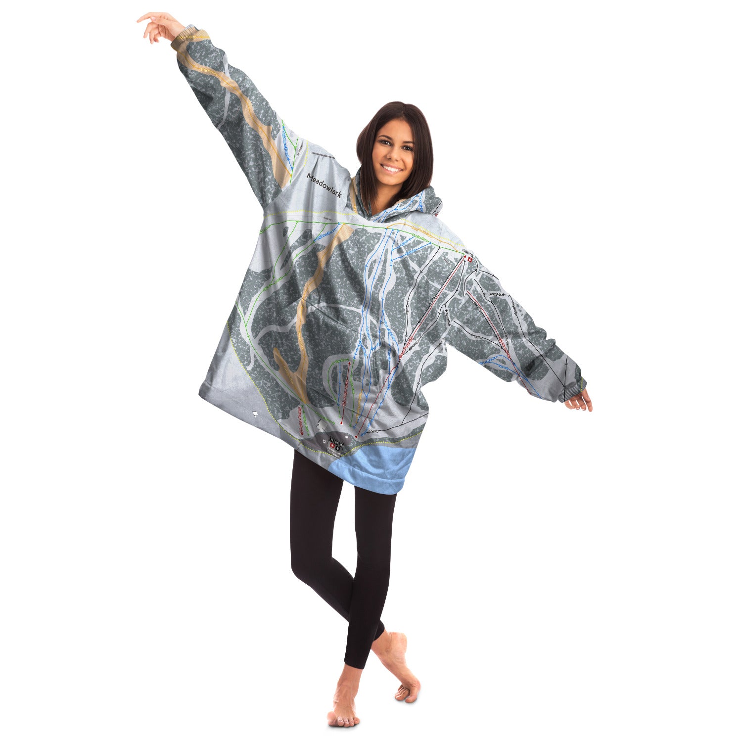 Meadowlark, Wyoming Ski Trail Map Snug Hoodie
