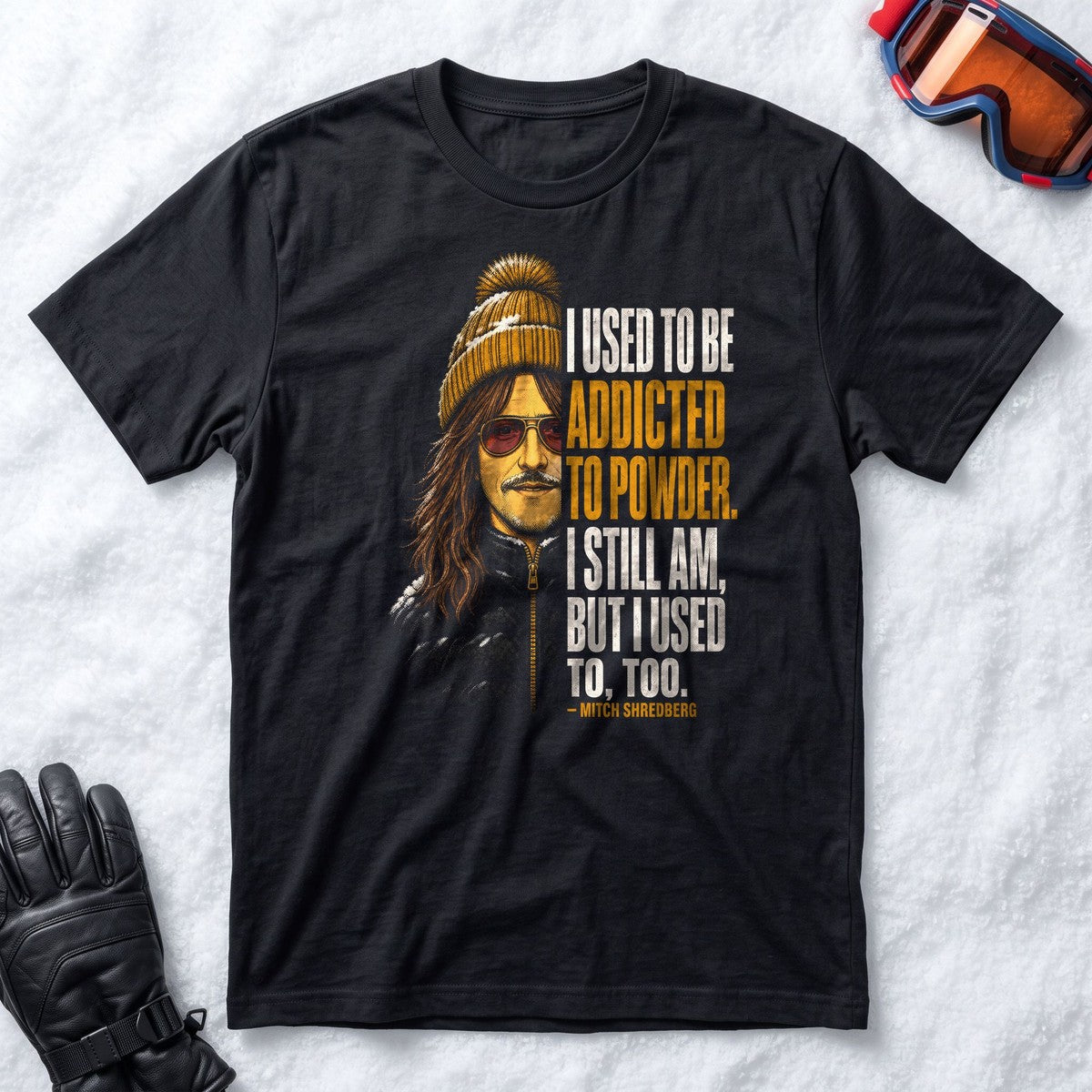 Addicted to Powder Retro T-Shirt – Ski Bum (Black)