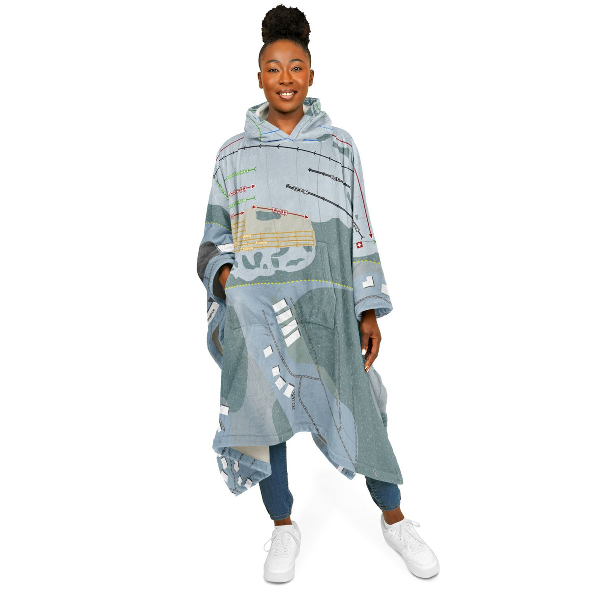 Woodward Park City, Utah Ski Resort Map Flannel Blanket Poncho